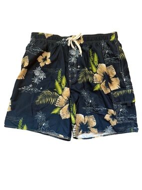 Croft & Barrow Tropical Floral Swim Trunks Navy XXL